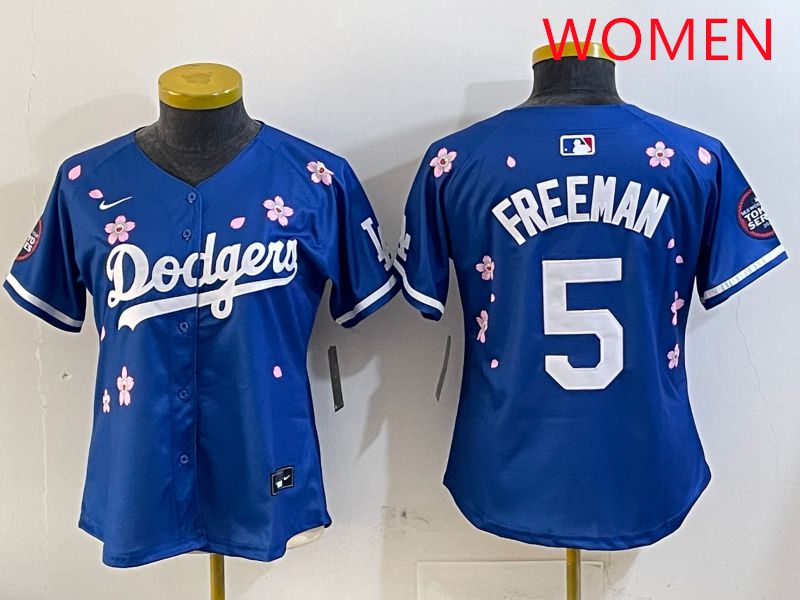 Women Los Angeles Dodgers #5 Freeman Blue Sakura Edition 2025 Nike MLB Jersey style 1